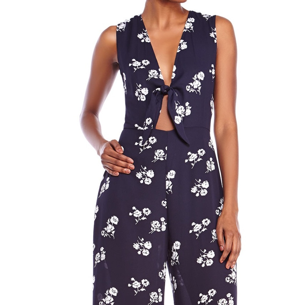 Honey Punch Navy Floral Cutout Jumpsuit